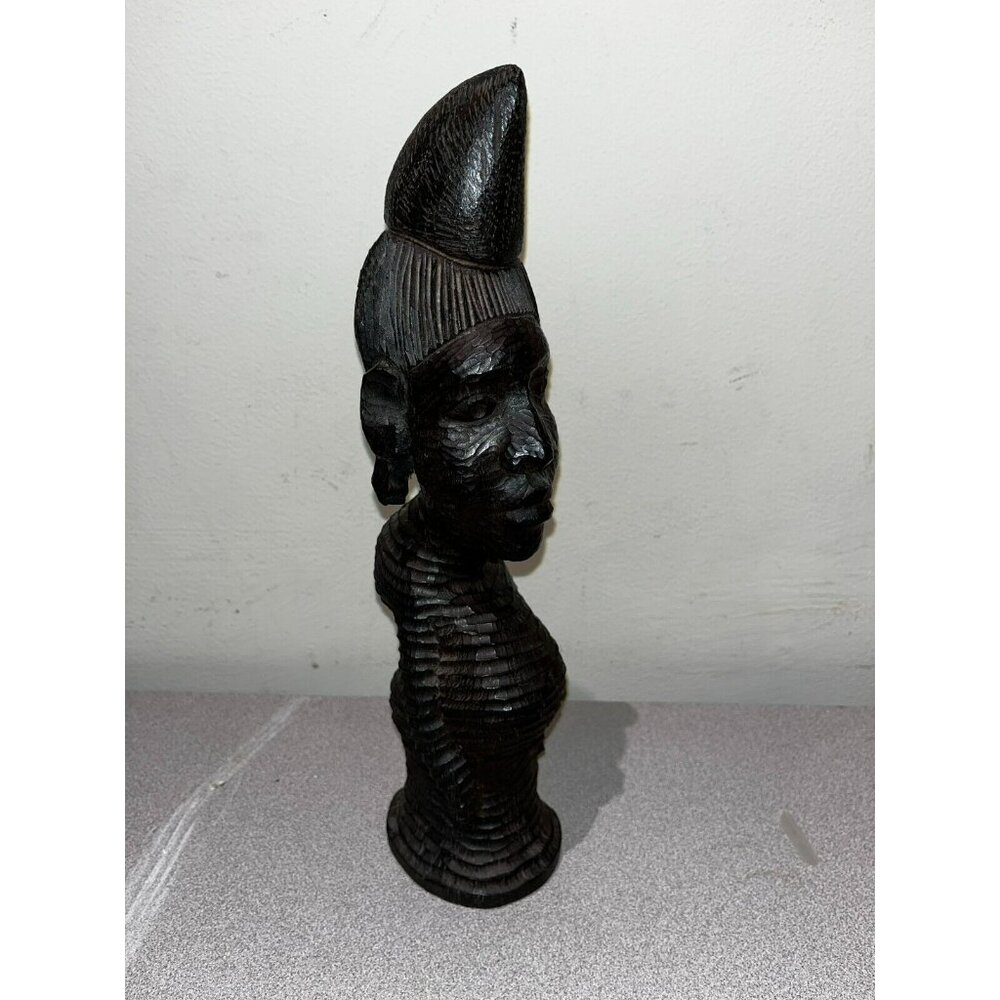 Vintage Hand Carved African Tribal Wood Statue Pregnant female women 12"